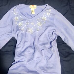 QUACKER FACTORY LAVENDER SNOWFLAKE STUDDED SWEATER